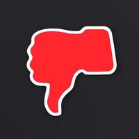 Sticker with white contour of thumb down symbol of dislike. Silhouette of bad symbol vector