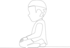 A child performs the movement of praying and sitting greetings vector