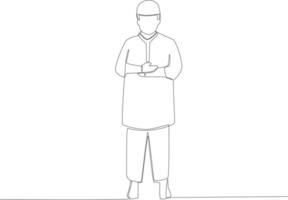 A man praying in Muslim clothing vector