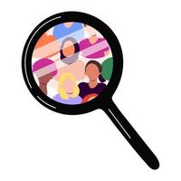 Diverse people under magnifying glass vector illustration