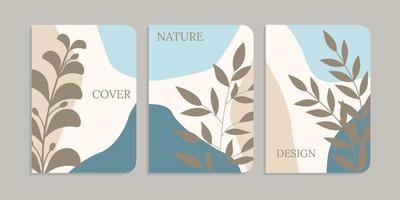 set of book cover designs with hand drawn floral decorations. abstract retro botanical background.size A4 For notebooks, planners, brochures, books, catalogs vector