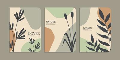 set of book cover designs with hand drawn floral decorations. abstract retro botanical background.size A4 For notebooks, planners, brochures, books, catalogs vector