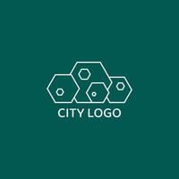 ciudad casa logo con hexágono forma. vector