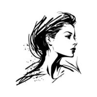 Elegant woman's portrait with hand-drawn detailing. Vector illustration ideal for beauty, fashion, photography, cosmetics, and related designs.