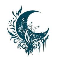Vintage-style ornamental crescent moon vector illustration, ideal for use in astrology, spirituality, and celestial-themed designs, isolated on white background.