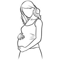 Pregnant Woman Line Drawing. vector