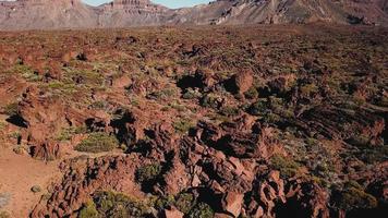 antenne visie van de teide nationaal park, vlucht over- de bergen en gehard lava. tenerife, kanarie eilanden video