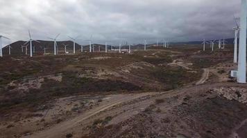 Aerial view of energy producing wind turbines, Teterife, Canarian Islands, Spain video