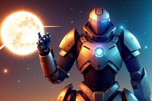 A robot, warior with armour and weapon.astronaut in space. Wars in space. Humanoid. Digital art, Fantasy art, Anime, photo
