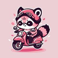 A raccoon on a scooter with a helmet and glasses. vector
