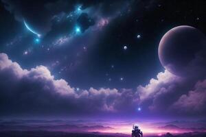 Abstract space wallpaper. Planet and stars. Digital art, Fantasy art, photo