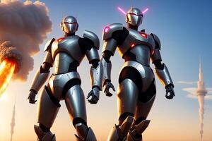 A robot, warior with armour and weapon.astronaut in space. Wars in space. Humanoid. Digital art, Fantasy art, Anime, photo