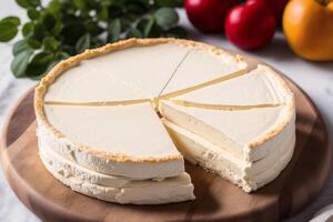 Cheese collection, variety of cheeses with tomatoes on wooden background. photo