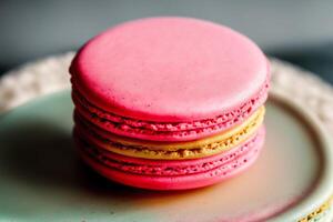 Colorful macaroons on a plate. Sweet cookies. photo