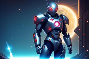 A robot, warior with armour and weapon.astronaut in space. Wars in space. Humanoid. Digital art, Fantasy art, Anime, photo