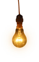 Old light bulb glowing. Vintage light bulb. Isolated on transparent background. png