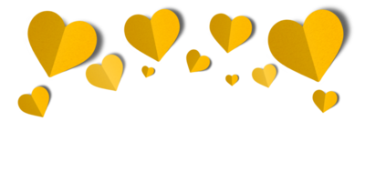 Yellow paper hearts isolated on transparent background. Valentine's day. png