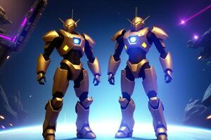 A robot, warior with armour and weapon.astronaut in space. Wars in space. Humanoid. Digital art, Fantasy art, Anime, photo