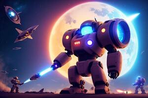A robot, warior with armour and weapon.astronaut in space. Wars in space. Humanoid. Digital art, Fantasy art, Anime, photo