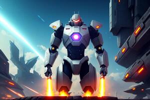 A robot, warior with armour and weapon.astronaut in space. Wars in space. Humanoid. Digital art, Fantasy art, Anime, photo