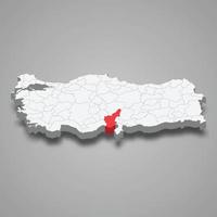 Adana region location within Turkey 3d map vector