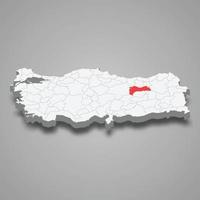 Erzincan region location within Turkey 3d map vector