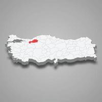 Bolu region location within Turkey 3d map vector