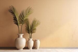 indoor view with pot and palm leaves photo