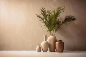 indoor view with pot and palm leaves photo