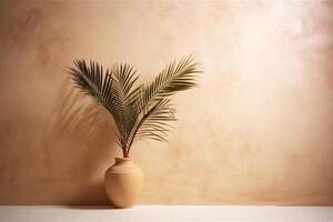 indoor view with pot and palm leaves photo