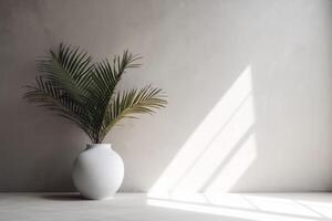 indoor view with pot and palm leaves photo