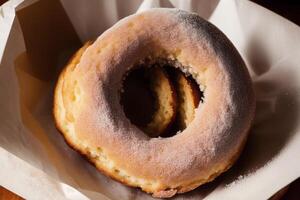 delicious homemade donuts on the table. tasty donuts on a wooden background, sweet food. photo