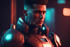 A robot, warior with armour and weapon.astronaut in space. Wars in space. Humanoid. Digital art, Fantasy art, Anime, photo
