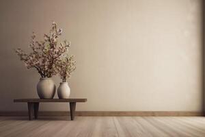 indoor view with pot, leaves and furniture in asian style photo