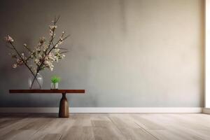 indoor view with pot, leaves and furniture in asian style photo