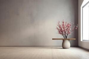 indoor view with pot, leaves and furniture in asian style photo