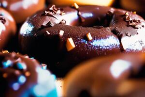 delicious homemade donuts on the table. tasty donuts on a wooden background, sweet food. photo