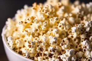 Popcorn in a cup on a wooden background. photo