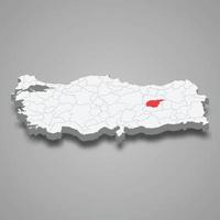 Tunceli region location within Turkey 3d map vector