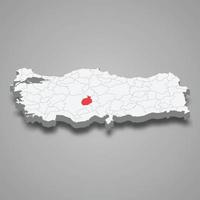 Aksaray región ubicación dentro Turquía 3d mapa vector