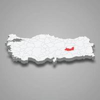 Elazig region location within Turkey 3d map vector