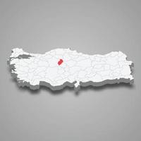 Kirikkale region location within Turkey 3d map vector