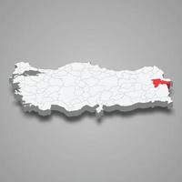 agri región ubicación dentro Turquía 3d mapa vector