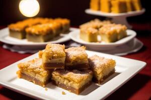 tradicional turco postre baklava con anacardo, nueces hecho en casa baklava con nueces y Miel. generativo ai foto