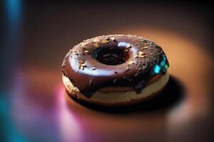 delicious homemade donuts on the table. tasty donuts on a wooden background, sweet food. photo