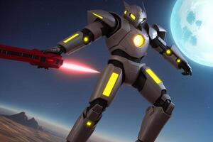 A robot, warior with armour and weapon.astronaut in space. Wars in space. Humanoid. Digital art, Fantasy art, Anime, photo