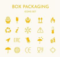 Fragile signs set for cardboard box packaging icons vector