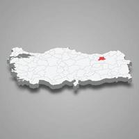 Bayburt region location within Turkey 3d map vector