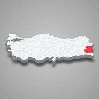 Van region location within Turkey 3d map vector