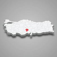 Nigde region location within Turkey 3d map vector